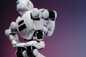 Close-up of a futuristic white robot showcasing innovation and design