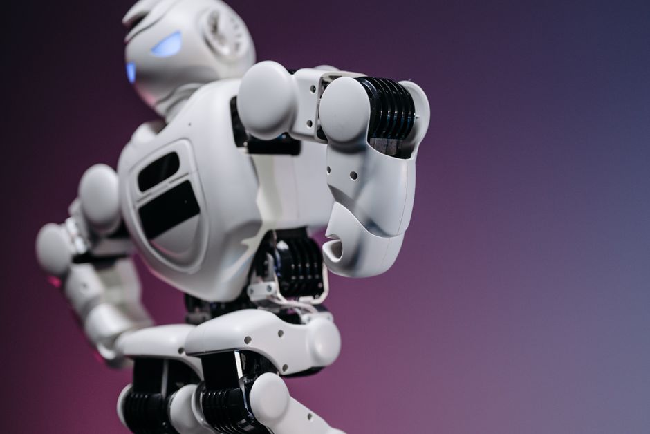 Close-up of a futuristic white robot showcasing innovation and design